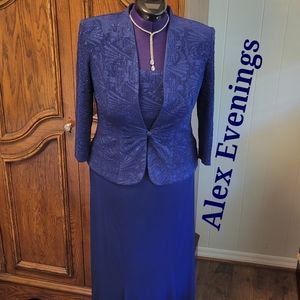 ❣️HP❣️Alex Evenings 2 pc Electric Blue long lace & sequin jacket dress size: 8